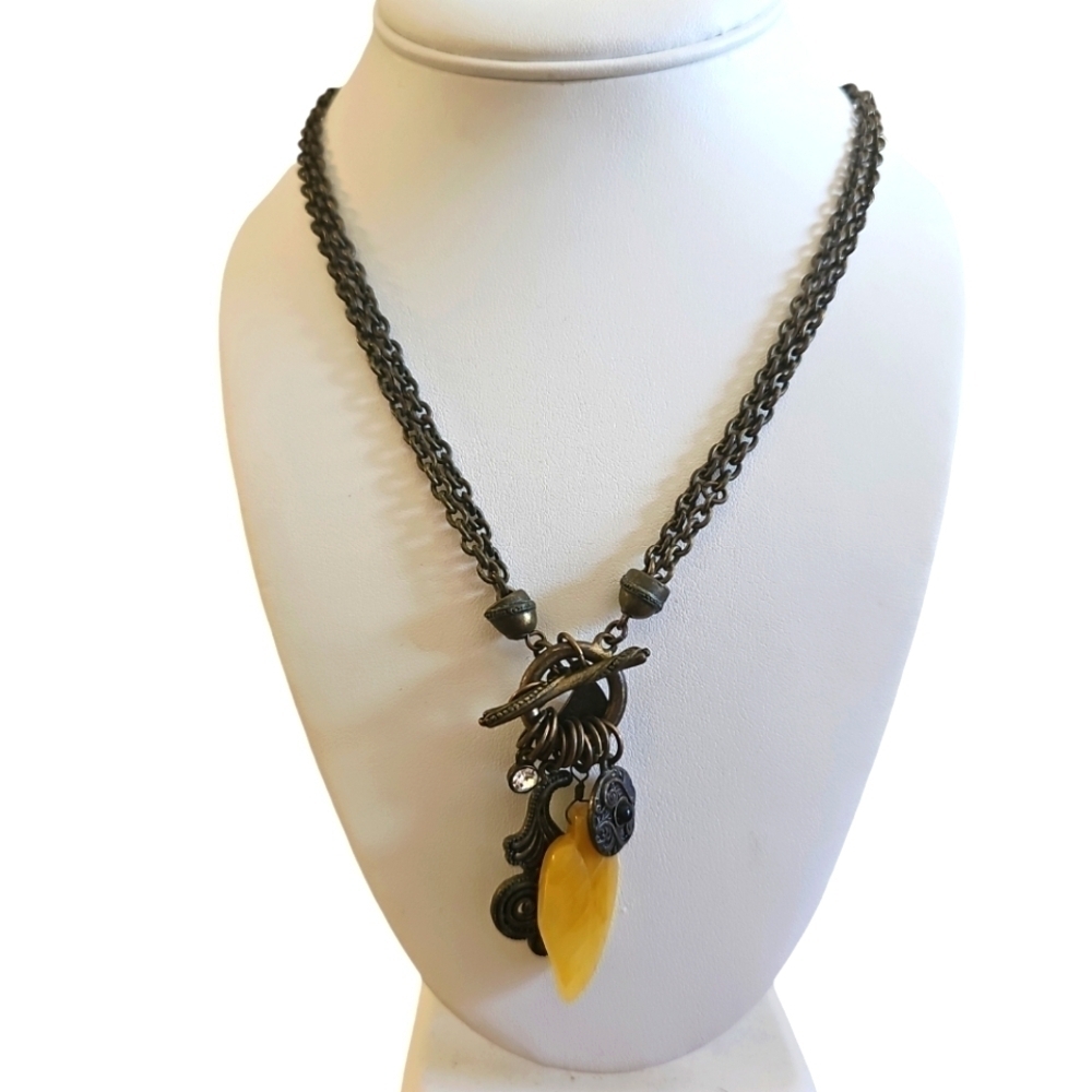 Park Lane Gold Tone Adventurine/Tigers Eye "Feather" Necklace